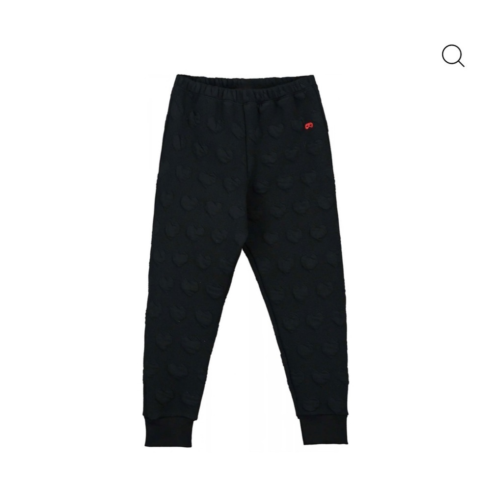 Beau Loves black hearts jacquard pants. Unisex
